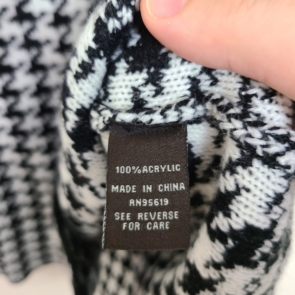 Houndstooth Knit Button Front L Coatigan Black White Classy Lux Preppy Academia - Picture 6 of 8